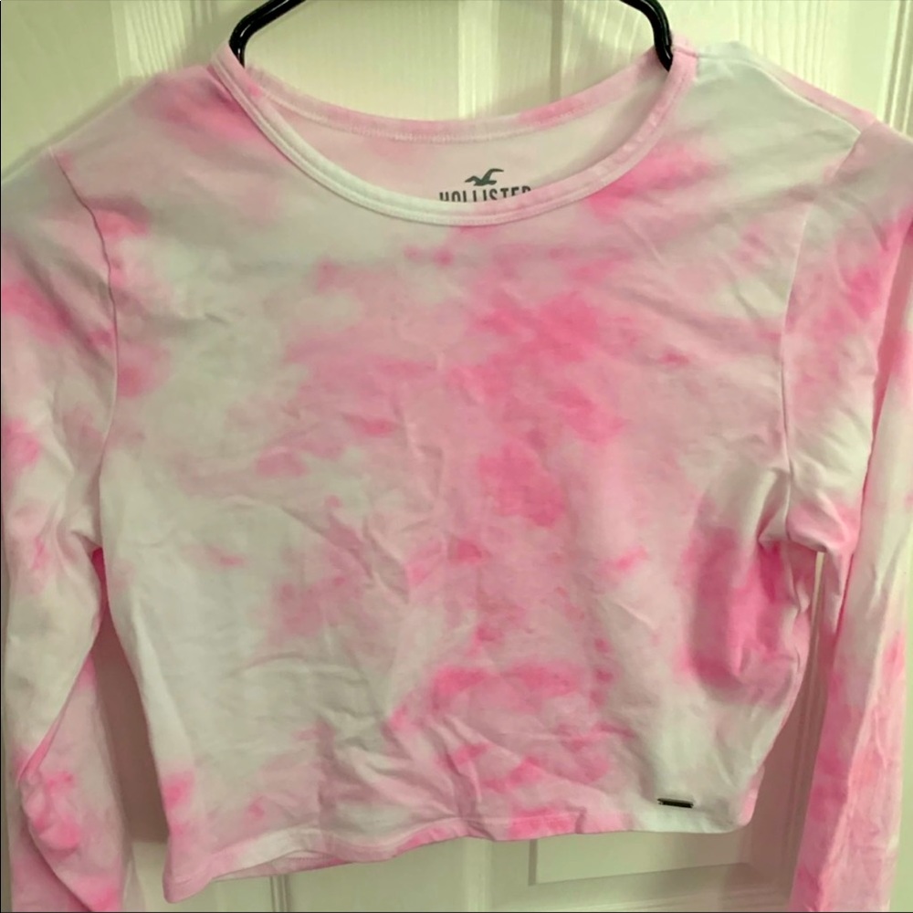 Hollister Pink & White Tie Dye Cropped Top